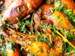 Shrimps cooked in olive oil lemon and garlic sauce