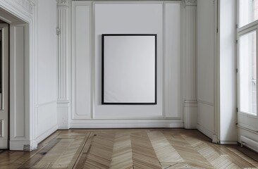 Elegance in Minimalism: Black Framed Poster Art on Empty Wall