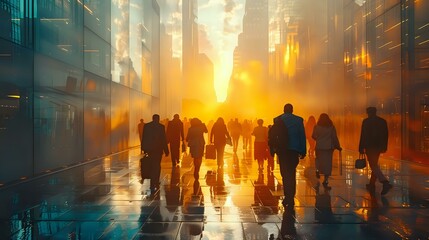 Morning Commute of Corporate Leaders: A Golden-Hued Urban Journey