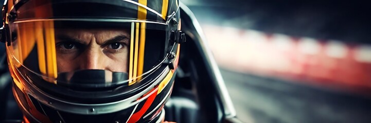 driver inside his car with the helmet and the competition suit prepared for the race