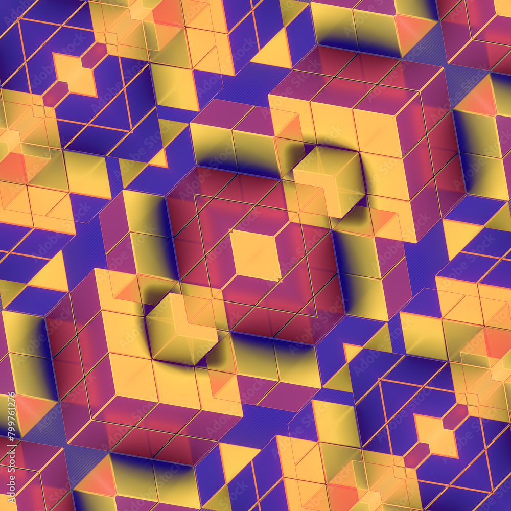Aufkleber colorful abstract background with bright futuristic geometric shapes. 3d rendering digital illustrat