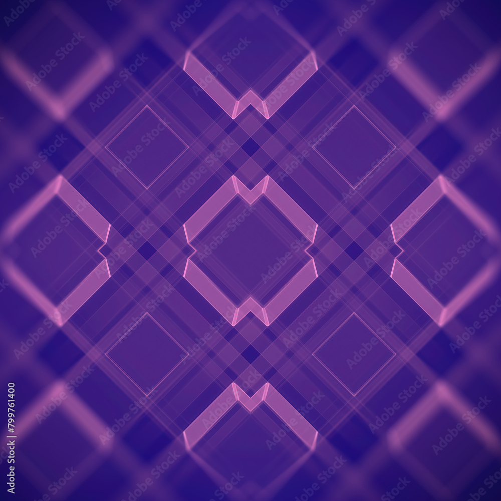 Poster mesmerizing effect of transforming pink squares on purple background. 3d rendering digital illustrat
