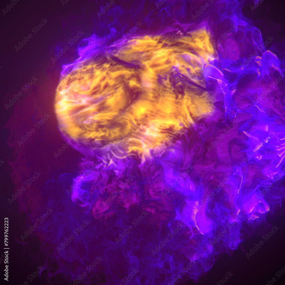 Poster Intricate magical swirls of flame create mesmerizing and dynamic patterns. 3d rendering digital illustration