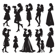 Silhouette set of mother and daughter