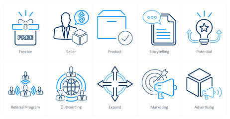 A set of 10 increase sale icons as freebie, seller, product
