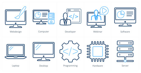 A set of 10 internet computer icons as web design, computer, developer