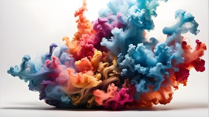 An eruption of colorful smoke isolated on a white background