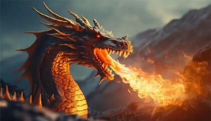 ドラゴンのイメージ　炎　ゲーム　伝説　RPG　イメージ　イラスト素材 - obrazy, fototapety, plakaty