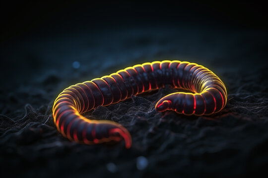 A long, twisted, red and black creature with a glowing, fiery tail