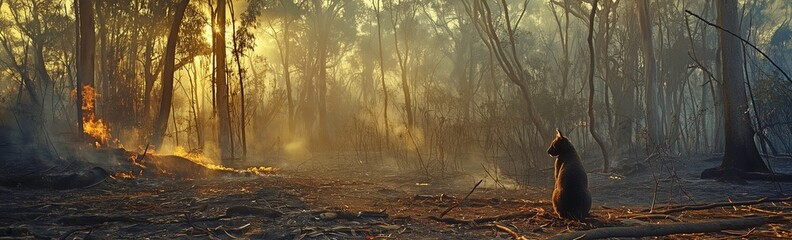 Wildlife may die from habitat loss and lack of food sources during bushfires in tropical forests. - obrazy, fototapety, plakaty