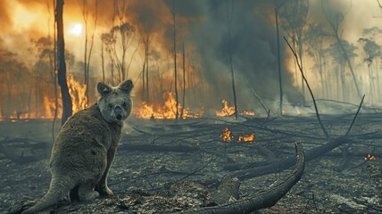 Wildlife may die from habitat loss and lack of food sources during bushfires in tropical forests. - obrazy, fototapety, plakaty