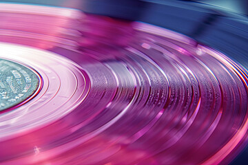 Sound tracks on a vinyl pink record closeup macro photo

