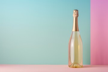Elegant Champagne Bottle on Pastel Blue and Pink Background for Celebration