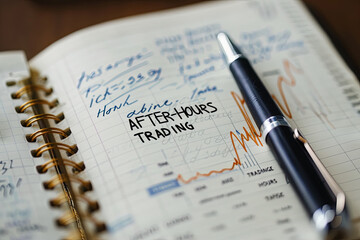 Notebook with Tools and Notes with text after-hours trading, with writing " AFTER-HOURS TRADING "
