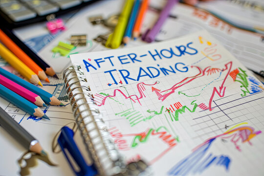 Notebook with Tools and Notes with text after-hours trading, with writing " AFTER-HOURS TRADING "
