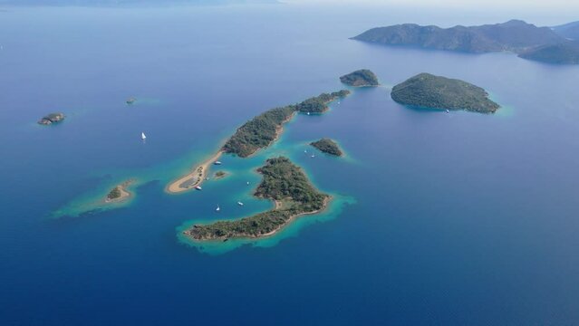 mugla gocek coast blue wonderful sea and green nature trees and forests boats 4k drone video