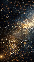 Glamorous bridal shower invitation mockup, A captivating image of golden glittering particles creating a luxurious sparkle effect on a dark, elegant background.