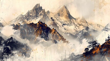 Ink painting landscape painting illustration poster background