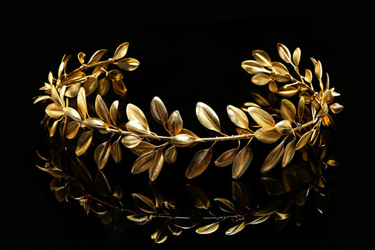 golden laurel wreath headband isolated on black
