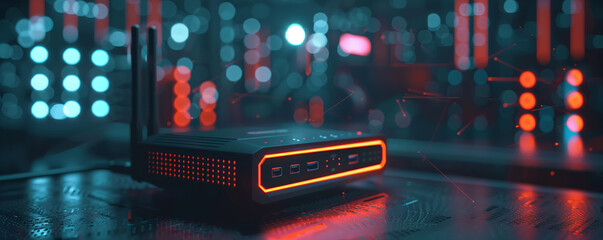 Modernize your home networking setup with a sleek high-speed wireless router displayed on a wooden table, with its advanced connectivity and technology.