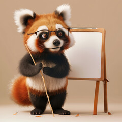 A bespectacled panda teaching on a whiteboard