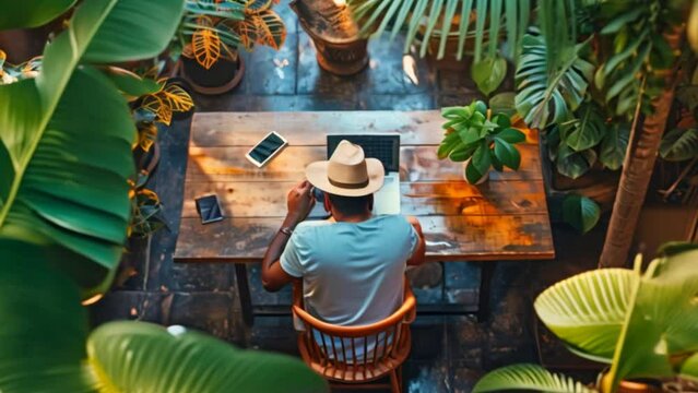 Lifestyle of Happy people work cation that combines travel and work