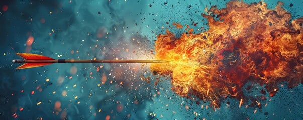 Experiment with different perspectives and angles to portray the explosive moment with an arrow symbol in a visually striking way