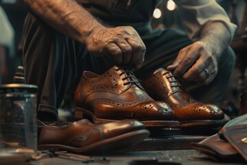 In the rhythm of the market, skilled shoemakers fix their gaze on brass details, their efforts firing up a bass of solid reputation, business concept