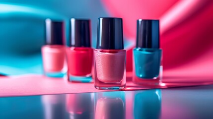 This nail polish package features a minimalist design with multiple vibrant colors and no branding, Generated by AI - obrazy, fototapety, plakaty