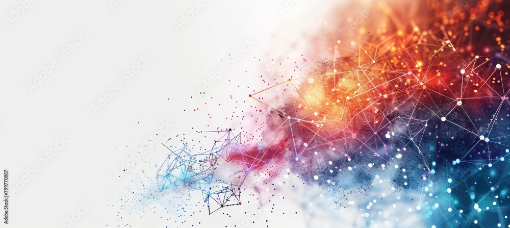 Poster Abstract polygonal network technology background. Generative AI technology.	
