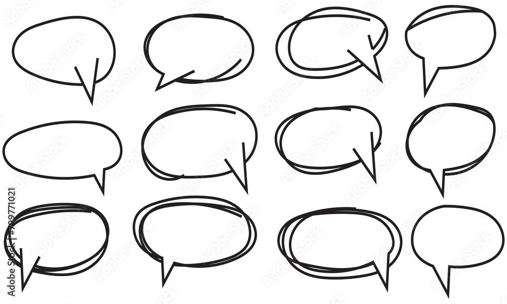 Poster hand drawn chat bubbles and circular oval frames set. hand drawn chat bubbles and circular oval fram