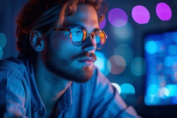 Photo of a developer with neon lights