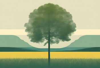 A tree in a meadow in summer - obrazy, fototapety, plakaty