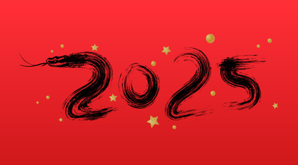 Obraz premium Traditional Chinese Year of the Snake illustration vector 2025, ink style, red envelope, Asian elements red and gold traditional style (Translation: Snake Zodiac 2025 Happy New Year)