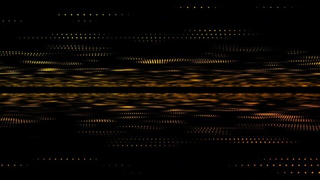 Abstract sci-fi grid or wireframe net footage. Dynamic blinking and moving stars on the background. Bright glowing neon lights. Hight technology. Gold colors. Space. Retro wave synthwave 4K animation
