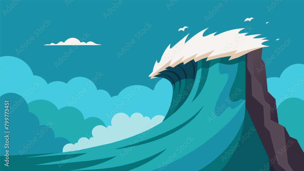 Poster a wave crashing against a cliff symbolizing the uncontrollable and powerful nature of bipolar mood s
