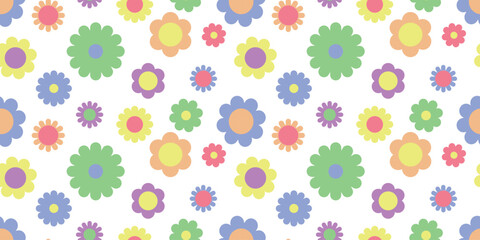 Seamless fresh pattern with flowers, delicate shades cute simple flat style, for fabric, packaging, postcards, decoration and decorations summer or spring mood.