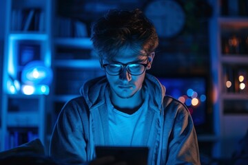 Photo of a developer with neon lights