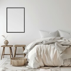 Contemporary Serenity: Minimalist Bedroom with Black Portrait Frame
