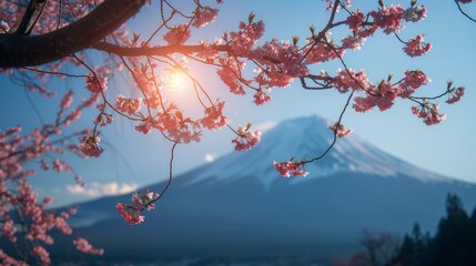 Fuji Mountain and Cherry blossom Sakura, Japan in Spring