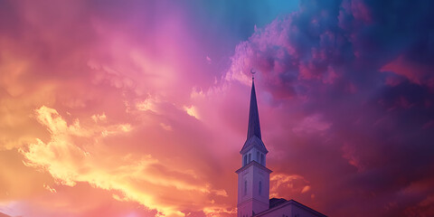 Title Mesquita contra o céu colorido do pôr do sol