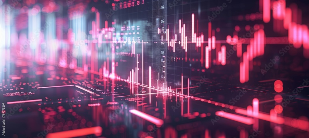 Aufkleber candlestick recession crisis data on display screen. finance business economy market visualization. 
