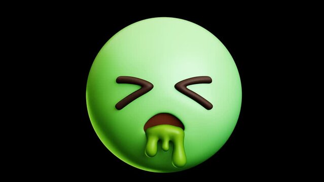 vomiting emoji, 3d emoticon animation, Alpha channel, Transparent video