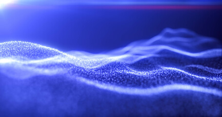 Blue energy glowing magic waves from particles of lines with light rays. Abstract background © Bolbik