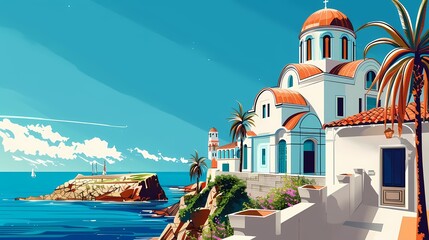Greece outdoor travel illustration poster background