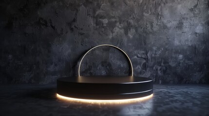 3D Rendering of futuristic podium and light. Black pedestal for product display.