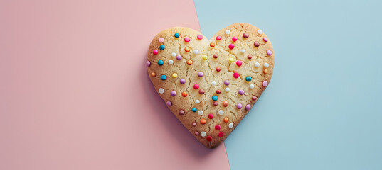 Treat: Heart-Shaped Cookie on Pastel Background