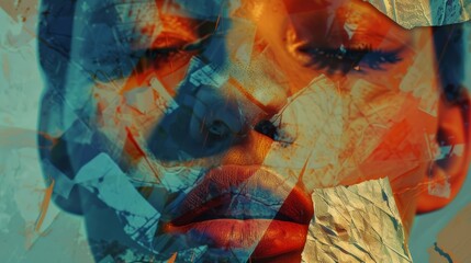 Abstract conceptual portrait with an artistic overlay of textures and urban elements, invoking themes of memory, identity, and time