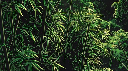 Dense bamboo forest illustration poster background