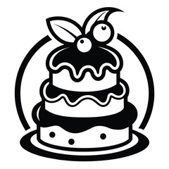 Solid black outline Cute Cake Logo Concept